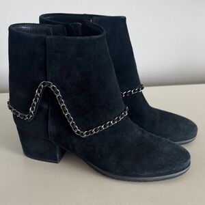 Vaneli Black Suede Chain-Trim Ankle Booties